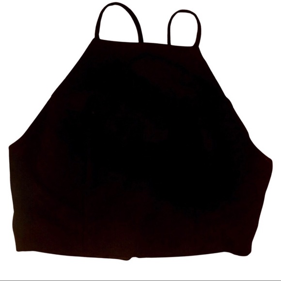 B Darlin Black Cropped High Neck Mesh Back Top - Picture 2 of 8